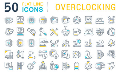 Set Vector Line Icons of Overclocking