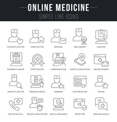 Set Vector Line Icons of Online Medicine