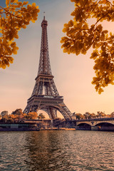Fototapeta na wymiar Eiffel tower during the autumn in Paris at sunset 