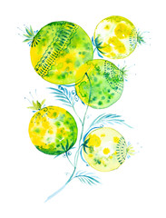 Watercolor illustration with beautiful abstract flower. Isolated on white background