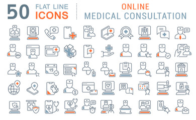 Set Vector Line Icons of Online Medical Consultation
