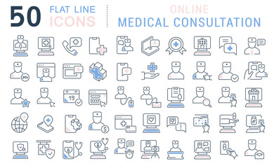 Set Vector Line Icons of Online Medical Consultation