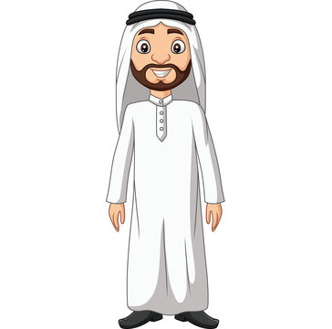 Cartoon Saudi Arab man in white clothes