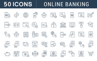 Fototapeta na wymiar Set Vector Line Icons of Online Banking
