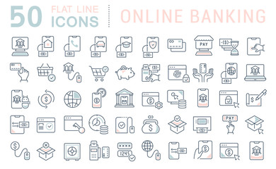 Set Vector Line Icons of Online Banking