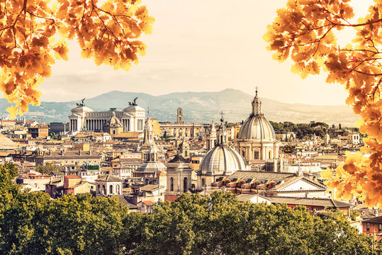 The city of Rome during the autumn viewed from high up