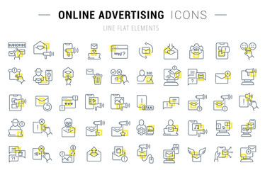 Set Vector Line Icons of Online Advertising