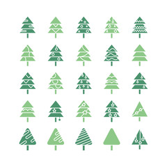Obraz premium green Christmas tree icons set