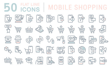 Set Vector Line Icons of Mobile Shopping