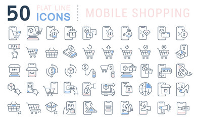 Set Vector Line Icons of Mobile Shopping