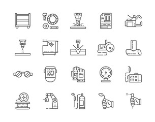Set of Welding Line Icons. Spot Machine, Washers, Bolts, Blowtorch and more.