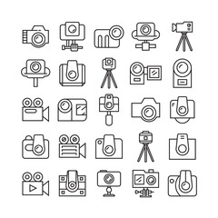 camera icons set, line design