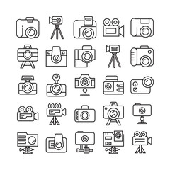 camera icons set, line design