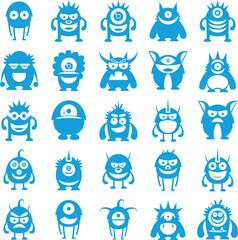 blue monster character icons, cartoon set © bigpa