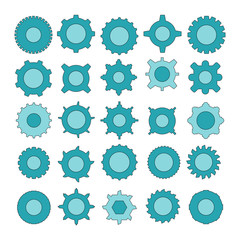 blue cog and gear icons set