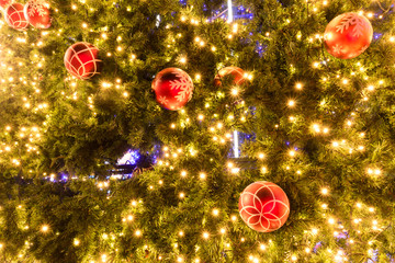 Decorative Christmas balls and Christmas tree with light