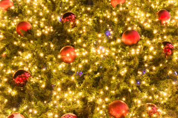 Decorative Christmas balls and Christmas tree with light