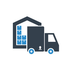 truck and warehouse icon on white background