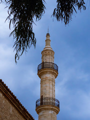 Fototapeta na wymiar Grand minaret tower of Neratze mosque in Rethymno, Greece