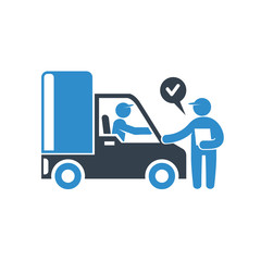 truck delivery and staff, checkpoint checker icon on white background
