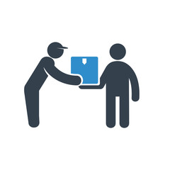 delivery workers delivering a box icon on white background