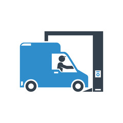 van stopping at checkpoint icon on white background