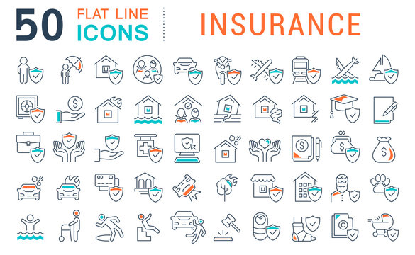 Set Vector Line Icons of Insurance