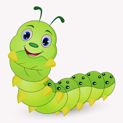 Cute caterpillar cartoon holding leaves