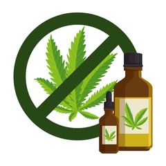 cannabis leafs with denied symbol and bottles product