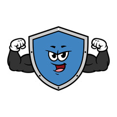 Cartoon Flexing Muscular Shield Character