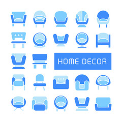 vector set of sofa icons, blue theme
