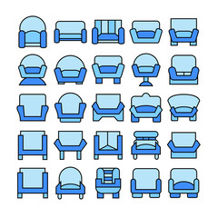 sofa icons blue color