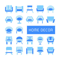 vector set of sofa icons, blue theme