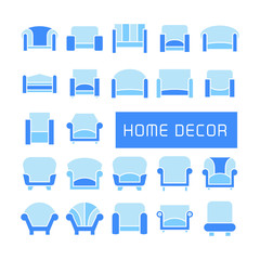 vector set of sofa icons, blue theme