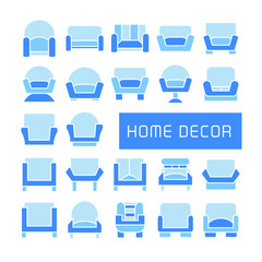 vector set of sofa icons, blue theme