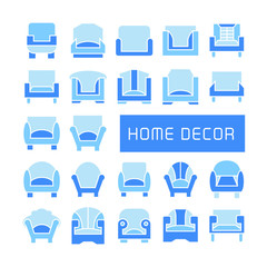 vector set of sofa icons, blue theme