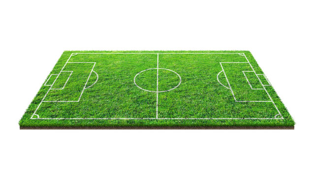 Football field or soccer field on green grass pattern texture isolated on white background with clipping path. Soccer stadium background with line pattern.