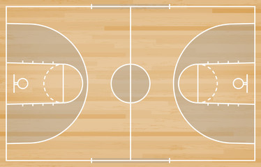Basketball court floor with line on wood texture background. Vector.