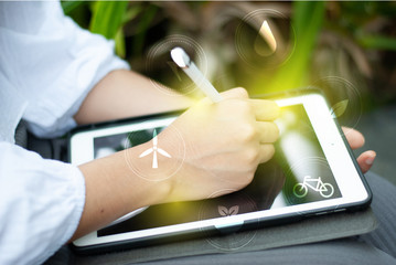 tablet Concepts, Environmental Technology Together with the energy source icon for sustainable development and replacement