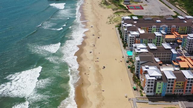 Aerial drone over the beach at Sandbridge Virginia.