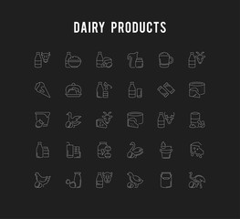 Set Vector Line Icons of Dairy Products