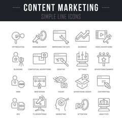 Set Vector Line Icons of Content Marketing
