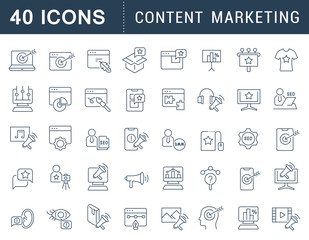 Set Vector Line Icons of Content Marketing