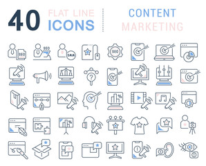 Obraz na płótnie Canvas Set Vector Line Icons of Content Marketing