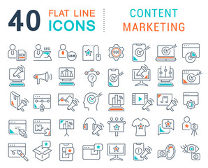 Set Vector Line Icons of Content Marketing