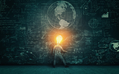 Bulb head solving math problem