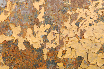 Rusty steel with peeling yellow paint 