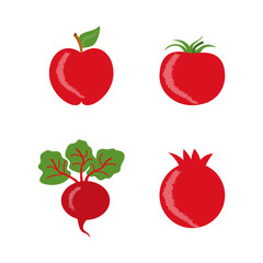 Vector apple, tomato, beetroot, pomegranate icons.