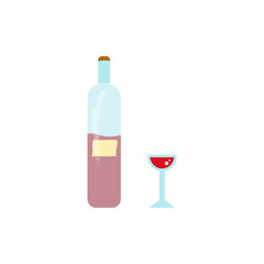 Vector illustration, bottle of wine and glass on white.