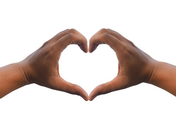 Obraz premium Man's hands make a heart shape. With a sky background